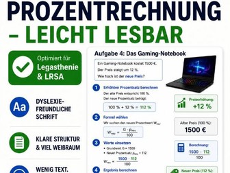 Prozentrechnung: 5 Sachaufgaben | Legasthenie & Inklusion