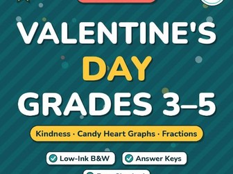 Valentine's Day Math & Writing Gr 3-5 | Kindness, Candy Heart Graphs, Fractions