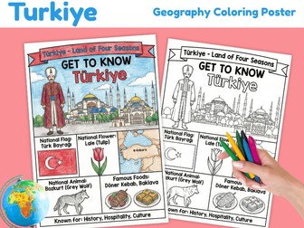 Türkiye Geography Coloring Poster | Country Facts & Culture