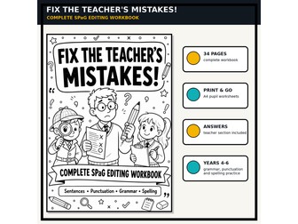 Fix the Teacher’s Mistakes! KS2 SPaG Editing Workbook | Grammar, Punctuation & Spelling