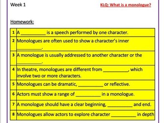 KS3 Year 8 Drama Homework Booklets
