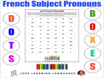 French Dots and Boxes Game - Subject Pronouns - Pronoms Personnels - Printable