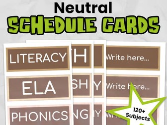 Neutral Editable Classroom Timetable Cards with Clocks | Primary Visual Timetable: Calm Classroom