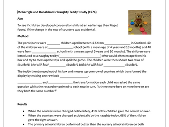 AQA Development: McGarrigle and Donaldson's 'naughty teddy' study