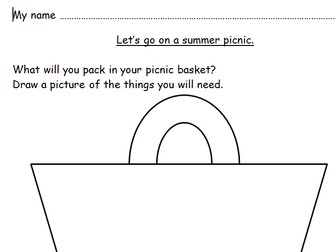 EYFS/KS1 summer picnic activity sheet.