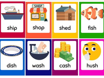 sh word and picture flashcards