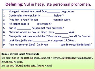 PPT Dutch: Possessive pronomen and direct/indirect object pronomen - A1/2