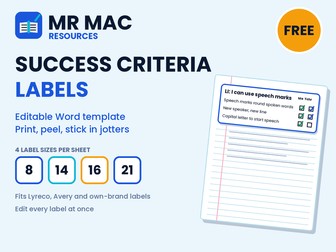FREE Success Criteria Labels - Editable Word Template - LI and Success Criteria Stickers for Jotters