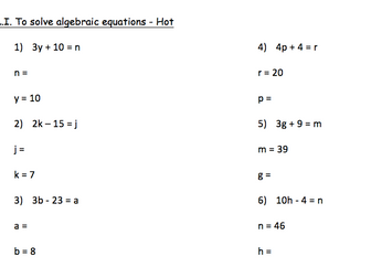 Year 6 Algebra - Solving equation through substitution
