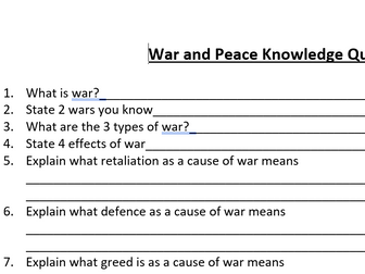 RS GCSE AQA Peace and Conflict knowledge quiz