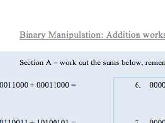 Binary Addition worksheet