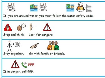 Water Safety (Widgit) - Keeping Safe around different bodies of water PSHE