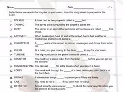 Airports and Hotels Exam Study Sheet