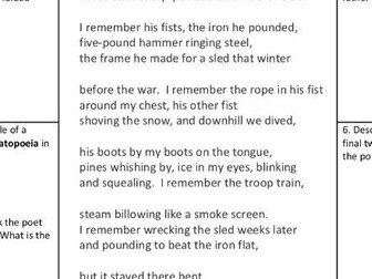 Unseen Poetry analysis worksheet - My Father on His Shield by Walt McDonald