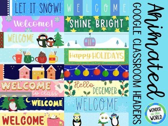 20 Winter seasonal animated Google Classroom headers banners