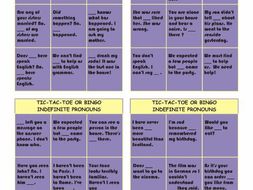 Indefinite Pronouns Tic-Tac-Toe or Bingo