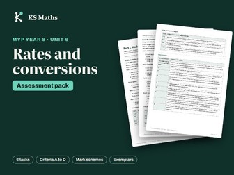 MYP Year 8 Rates and conversions assessment pack with mark schemes