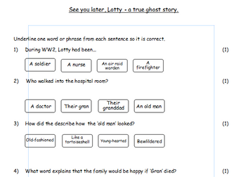 Ghost story, Guided Reading, Years 5, 6 & 7, SATs style questions.