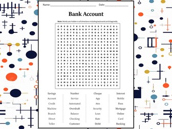 Bank Account Word Search Puzzle Worksheet Activity
