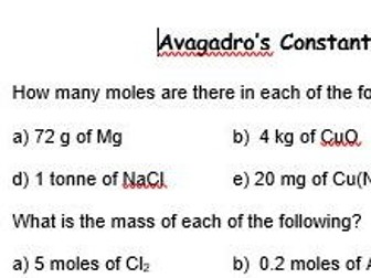 Avagadro's number calculations