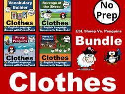 BUNDLE Sheep Vs. Penguins. Interactive PowerPoint Games for CLOTHES Vocabulary