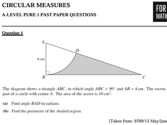 A-LEVEL 9709 MATHS PAST PAPER TOPIC QUESTIONS (CIRCULAR MEASURES)