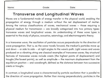 Transverse and Longitudinal Waves Reading Comprehension Passage With Questions