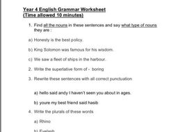 Year 4 SPAG Worksheet SATS practice