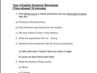 Year 4 SPAG  Worksheet SATS practice