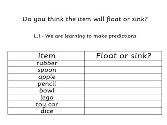 Float or sink experiment sheet