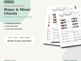 Major Minor Chords Worksheet Pack | Printable Music Theory Activities PDF