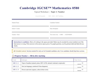 IGCSE Topic 1 - NUMBER- Answer Key & Mark Scheme | Detailed Solutions