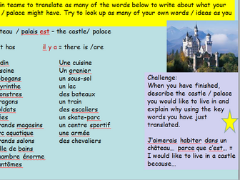 French KS3 Cover Lesson Design your own Castle / Palace