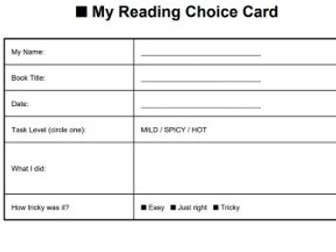 Reading Choice Card