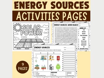 Renewable & Non-Renewable Energy Activities – Diagram Labeling, Vocabulary Puzzle & Coloring Pack