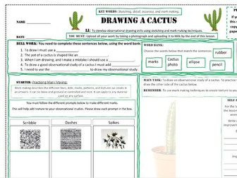 Grid drawing worksheet of cactus