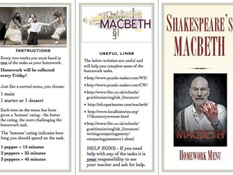 Macbeth Homework Menu