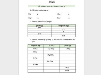 Weight Conversion worksheet KS2