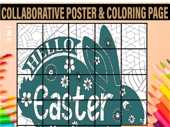 Easter bunny coloring collaborative poster April bulletin board idea Pop art