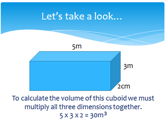 Calculating the volume of cuboids - Presentation, activity and homework tasks