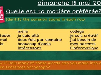 NEW GCSE French Pearson Edexcel Module 3.1 Quelle est ta matière préférée?