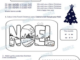 French Primary School Worksheet & MP3 Music File - Christmas Theme (We Wish You a Merry Christmas)
