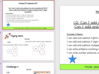 Maths weekly challenges x5 days a week- Year 3- Adding and subtracting 100s and 1s