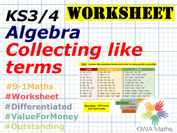 Collecting like terms - WORKSHEET | Teaching Resources