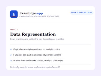 IGCSE Computer Science 0478: Data Representation Exam Practice Pack + Full Mark Scheme