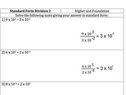 GCSE Maths - Standard Form Division - 30 Questions and Worked Answers ...