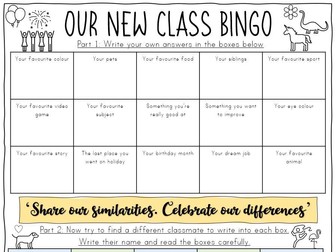New Class Bingo - Focus on making positive relationships