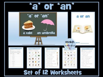 The Indefinite Articles - 'a' and 'an' Worksheets
