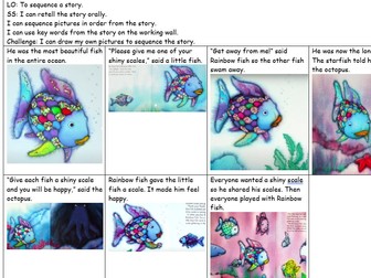 Rainbow Fish Literacy 2 Week Plan - Predict, Retell, Sequence, Apology Letter and Friendship Potion.