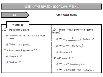 GCSE Maths Revision Boot Camp: Week 1 - 3